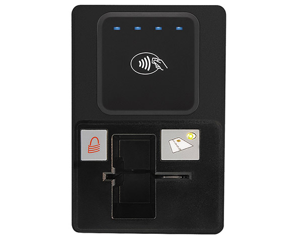 DynaDip - 
DynaDip combines a 3-track magnetic stripe secure card reader authenticator with contact EMV chip card reading in a small form-factor. Add the contactless EMV/NFC capability with DynaWave, and you have one of the most secure and flexible hybrid card reading solutions in the market today.
